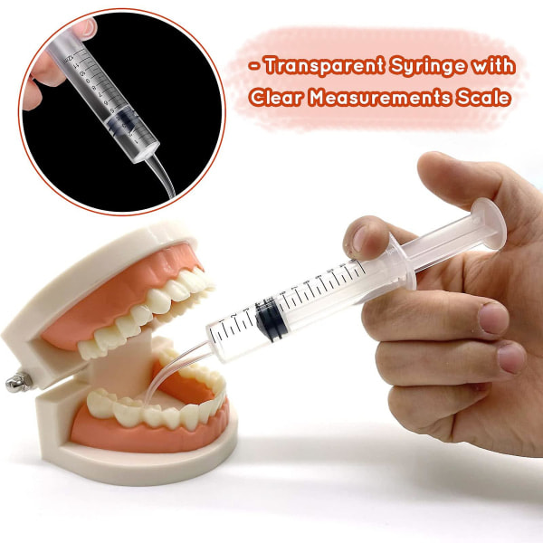 4-pakkia 12 ml hammasruiskuja kaarevalla kärjellä, 12cc kertakäyttöisiä ruiskuja hammashoitoon, suuhygienian ja tonsillikivien poistoon