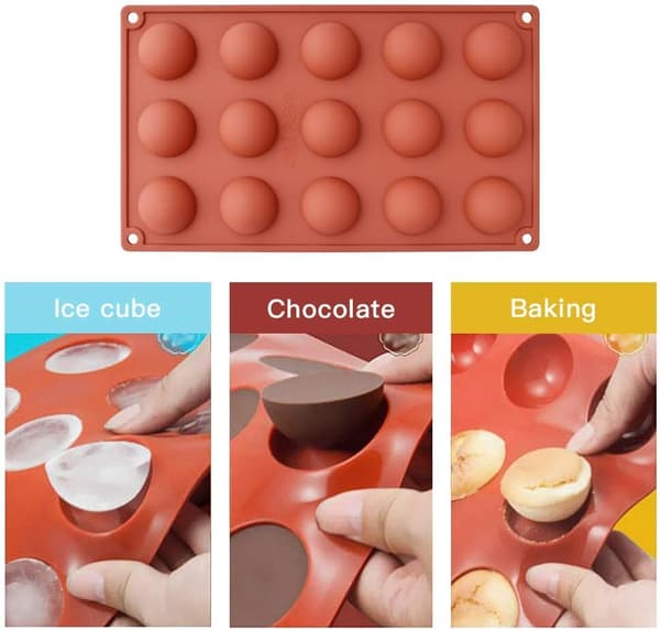 15-hulls Halvkule Silikonform, 3-pakks Bakeware for å lage Sjokolade, Kake, Gele, Kuppel Mousse