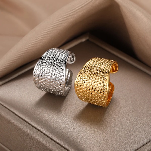 Punk Stil Geometriske Store Ringer Rustfritt Stål Justerbare Brede Ringer For Rock Kvinner Menn Smykker anillo hombre Camel Camel Resizable
