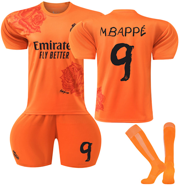 Uusi Real Madrid Special Edition Lasten Pelipaita Nro 9 Mbappe Oranssissa Orange 16