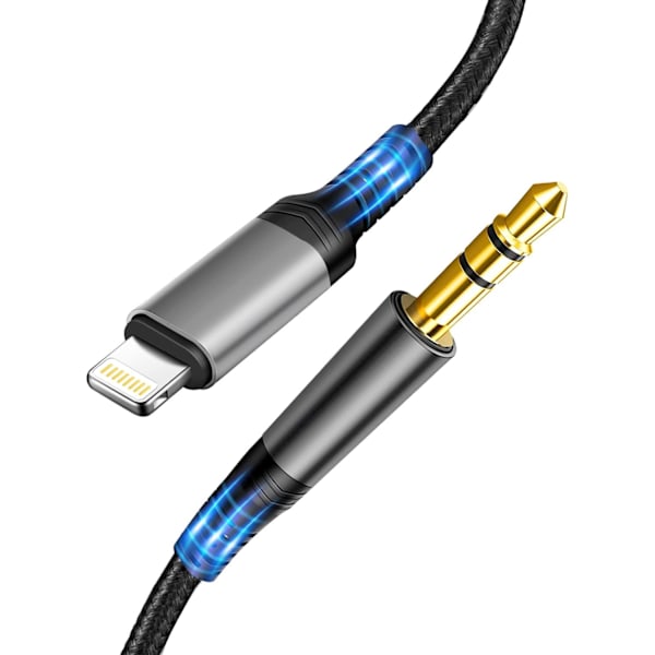 (Työväenpäivän kampanja!) Auton aux-äänikaapeli iPhonelle, Lightning - 3,5 mm nylon stereo aux