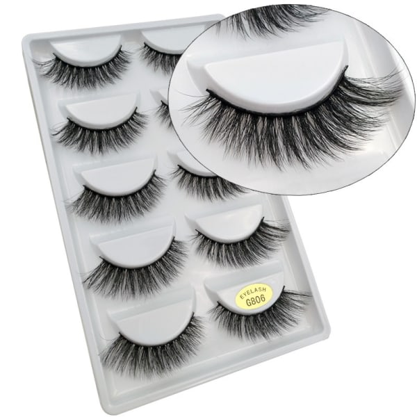 5 parin tekoripset - 3D faux mink - G806 Musta