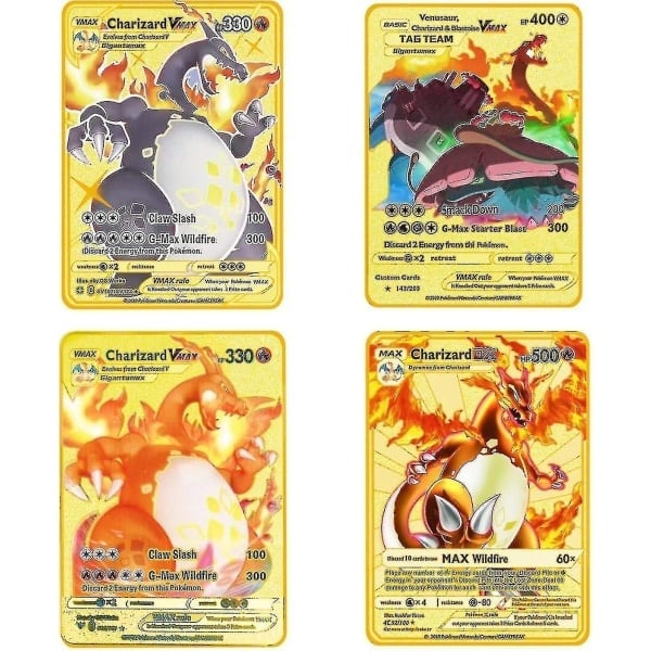 Charizard Vmax Metallikortti - 4 kpl Ultra Harvinaista Korttia Metallikortti V Kort/vmax/ex/dx Keräilykortti - Lahja Keräilijälle