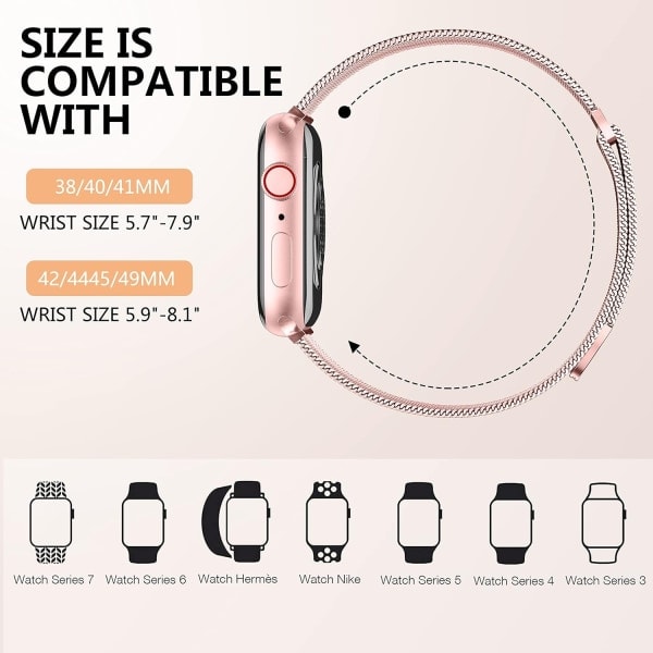 Metallinen Apple Watch -ranneke 40 mm, 38 mm, 41 mm, vaaleanpunainen kulta - WELLNGS vaaleanpunainen kulta 42/44/45/49 mm