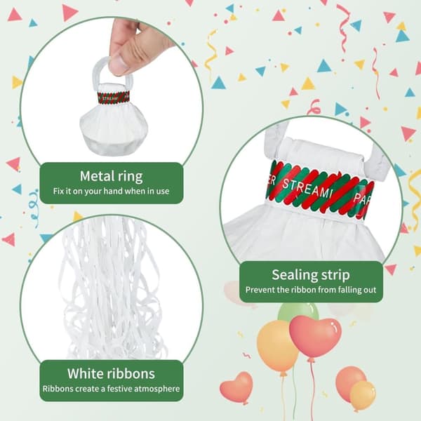 Streamers og Konfetti, 10/20-pakning, Håndkastede Bånd for Bryllup, Jul og Eksamensfest Hvit Vit 20st