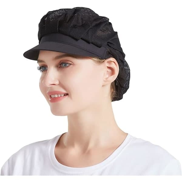 Sæt med 3 sorte kokkehatte med net, unisex køkkenhatte til