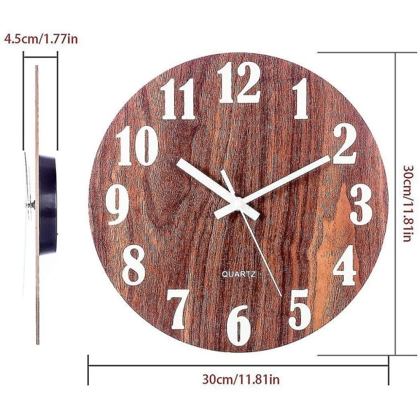 Ljus väggklocka, modern dekorativ tyst väggklocka, stor urtavla med 30 cm (hy)