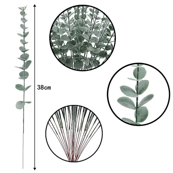 Kunstig blomsterbuket 24 stk eukalyptus kunstige grene til borddekoration bryllup, balkon