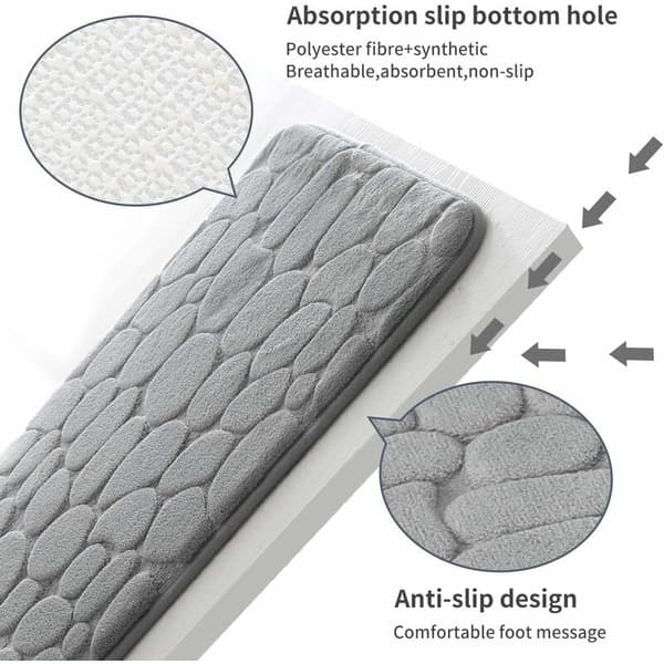 Baderomsmatte i minneskum, Cobblestone baderomsmatter, Superabsorberende, Maskinvaskbar (17x24, Mørkegrå)