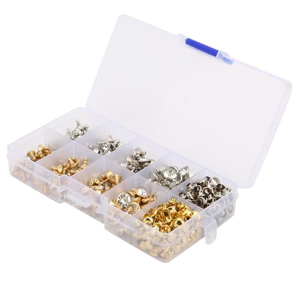 240 st Rhinestone Stud Nit DIY Läder Väskor Kläder Dekoration Tillbehör 6-9mm + 240 st Bas 0.1
