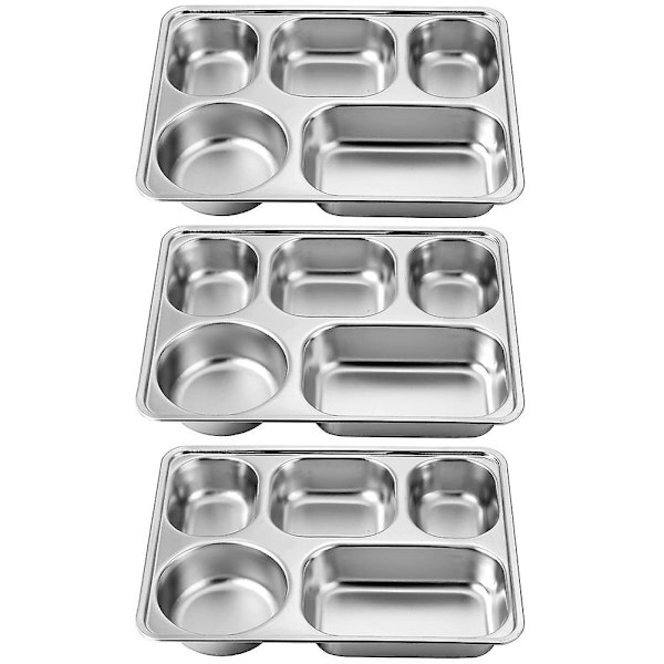 3-pack rostfritt stål serveringsbricka, delad bricka, lunchbricka, delad serveringsbricka