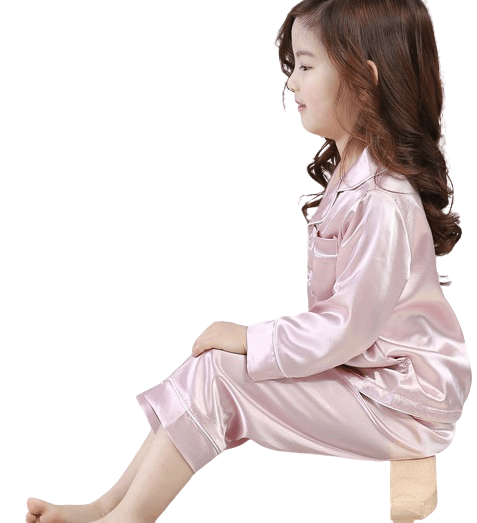 Pyjamas langermet sett for barn, silkepyjamas med knapping, sett rosa pink 140cm pink