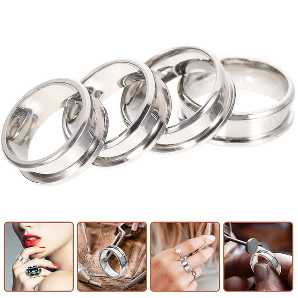 8 st Ringämnen Spårade Enkla Fingerringar Rostfritt Stål Smyckestillverkning