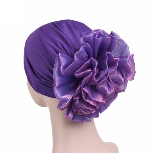 Dame Stor Blomst Turban Hat Hætte Retro Krans purple