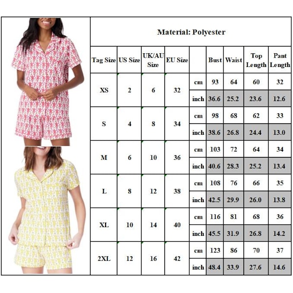 (Erikoiskampanja) Pyjamasarja Naisille, 2-osainen Napillinen Apina Rantashortsit Set Y2k Loungewear Pjs Joulu Kiitospäivä Lahjoja Varten Keltainen Yellow S Yellow