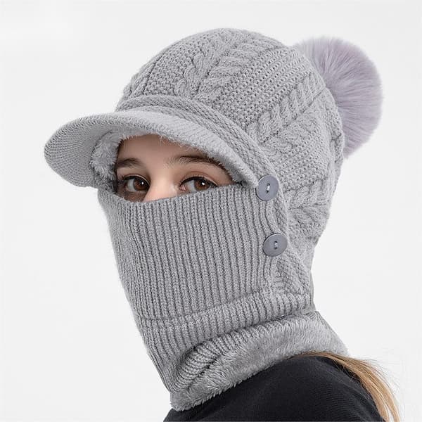 Vinter dame strikket pullover ørebeskyttelse uld hue dame halstørklæde integreret varm hue