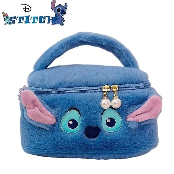 Anime Stitch Sminkväska Stor Kapacitet Makeup Förvaring Väska Box Bärbar Cartoon Karaktär Plysch Handväska Flicka Present A