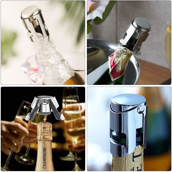 Vinstoppare, 4 st champagneproppar i rostfritt stål, champagnepropp mousserande vinsparare, presenter till champagne