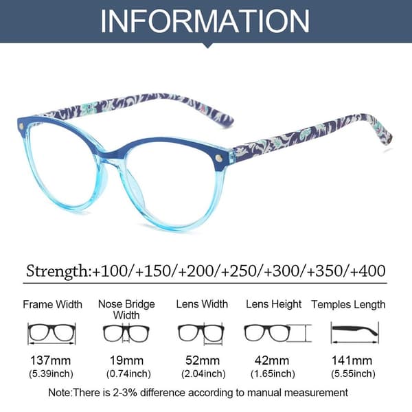 Anti-blått lys lesebriller runde briller BLÅ STYRKE Blu Blue Strength 100