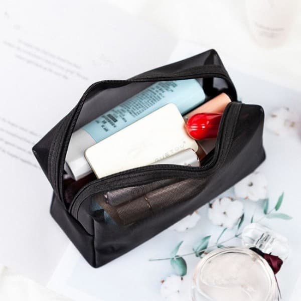 Läpinäkyvä verkkomeikkipussi, musta