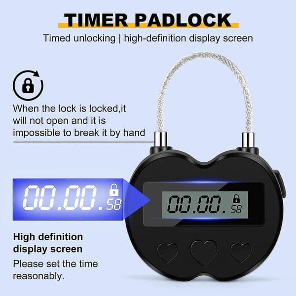 Smart Tidslås LCD-display Multifunktionel Elektronisk Timer til Rejser, Vandtæt USB Genopladelig Midlertidig Timer Hængelås