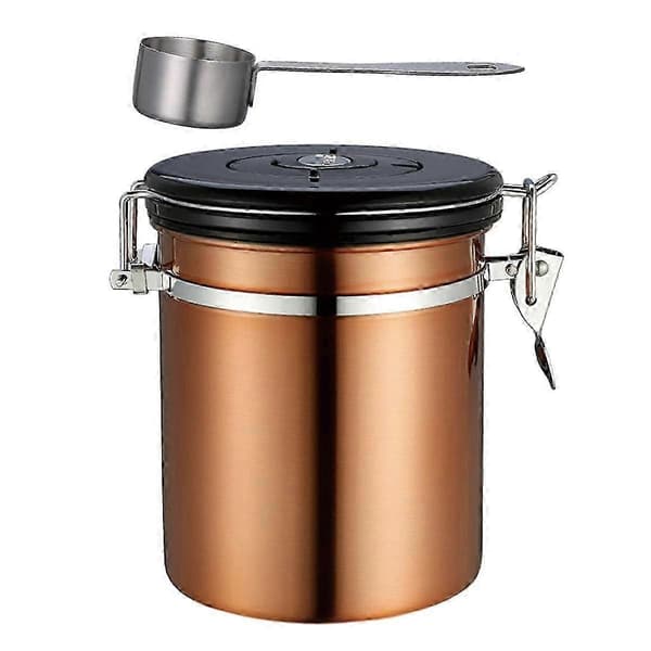 Lufttæt Kaffebeholder med Datomarkering, 1.5L Bronze Rustfrit Stål Vakuumforseglet Krukke til Opbevaring af Malede Kaffebønner style7283