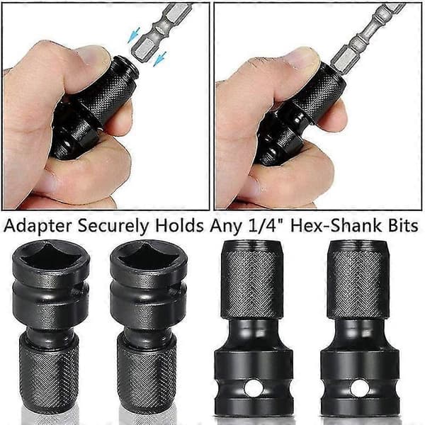 4 stk. Impact Adapter 1/2 Firkantfeste Til 1/4 Sekskantskaft Hylseadapter