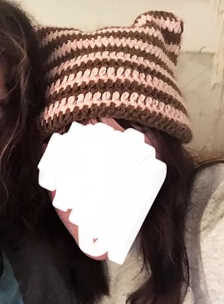Damkatt Mössa Stickade Mössor med Öron Stickad Vinter Varm Elastisk Slouchy Mössa för Flickor Vuxna Barn Pink