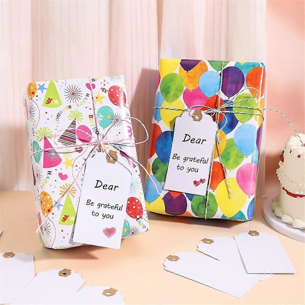 (Labor Day-kampanj!) 120-pack Etiketter med Elastiskt Snöre Märkningshängetiketter med Snöre Fäst Förstärkt Hål Skrivbara Etiketter 12,09x5,99cm White