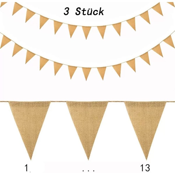 (Specialerbjudanden) Vimpelkedja Vimpelgirlang Vintage Juteväv Banner Imitation Linne Hessian Girlang Rustik Dekoration för Födelsedagsfest Bröllop