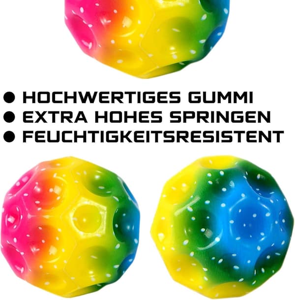 3-pack Regnbågsrymdbollar, Extremt Högstudsande Boll & Pop Ljud Meteorrymdsboll, Månboll, Pop Studsande Rymdboll för Barnpresent