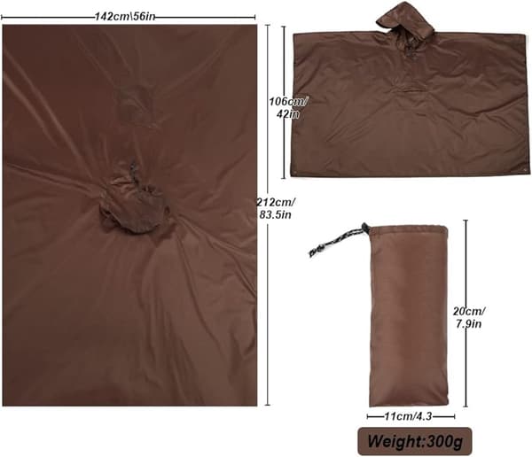 Poncho - Regnkappe - 210*140cm - Multifunksjonell vannavvisende regnponcho