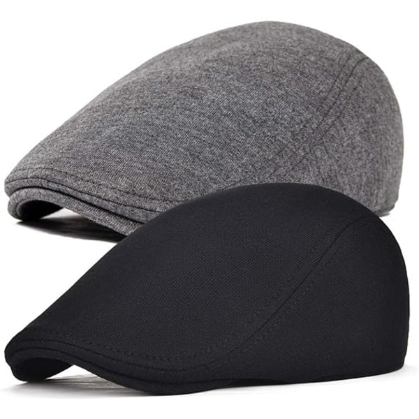 2-pack Bomulls Newsboy Caps för Män Mjuk Passform Taxi Hattar, Basker