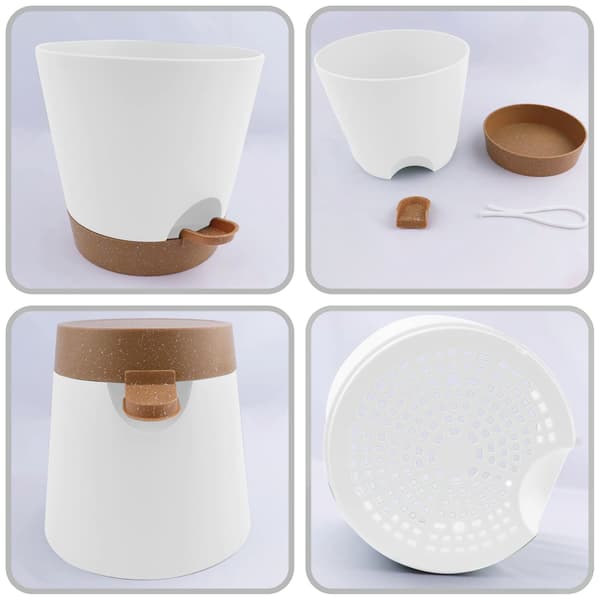 6 stk selvvannende blomsterpotter innendørs, plastpotter, hvite