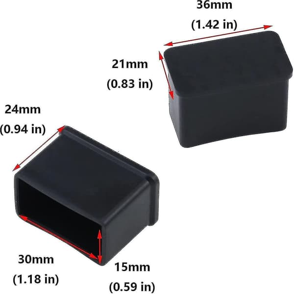 12-pack 15 x 30 mm Svarta Rektangulära Gummifötter Bords- eller Stolsbensskydd YVE