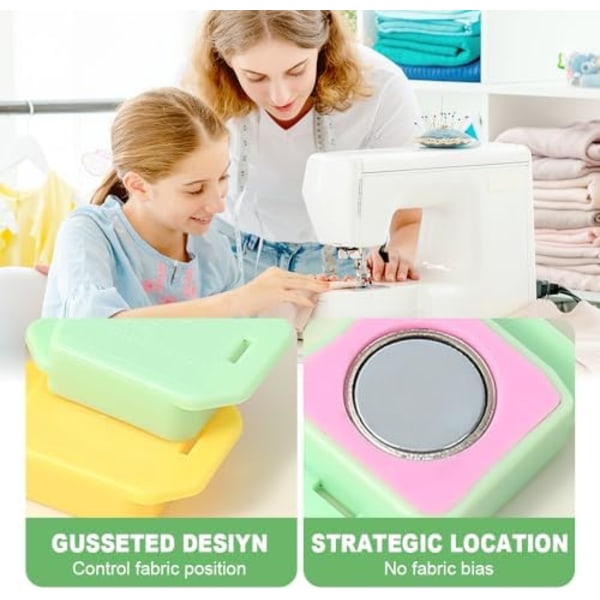 Magnetisk sömsguide för symaskin, polygonal stark magnetisk mätare, multifunktionell anti-rullad fållpressarfot med skala