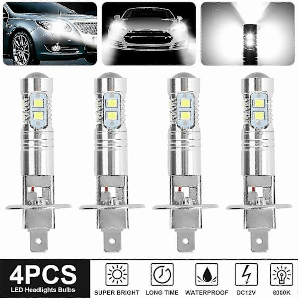 4 stk H1 200W 6000K Super Hvite LED-Frontlykter & Tåkelys Silver