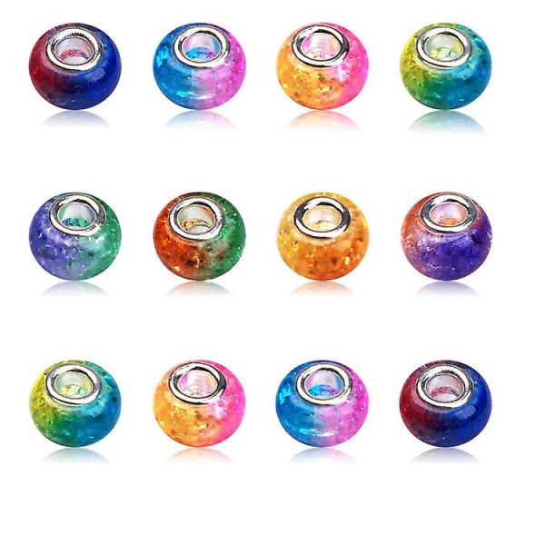 100 kpl värikkäitä Rondelle-lasieurooppalaisia helmiä, suuret reiät, suihkumaalatut lasiliukukoristeet