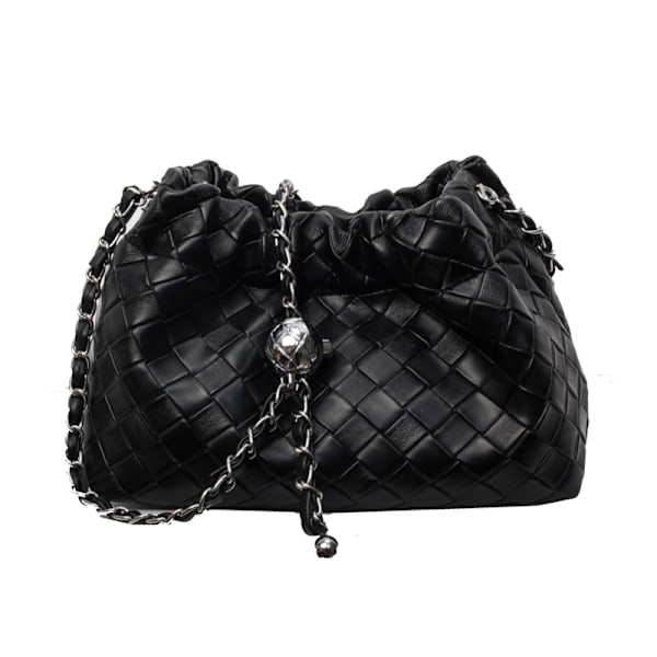 Vävd PU-läder väska, trendig axelväska black 3