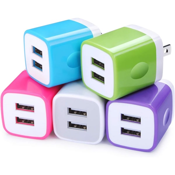 (Specialtilbud) USB Væglader Adapter, 5-pak 2.1A Hurtig Opladning med Dobbelte Porte