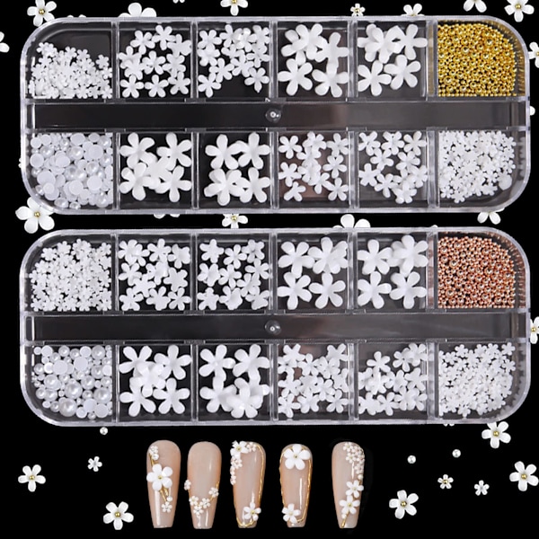 2 Set Akryl Blomsternaglar Dekoration-Platta Hartsdekaler Naglar-Kvinnor Flickor DIY Nageldesign
