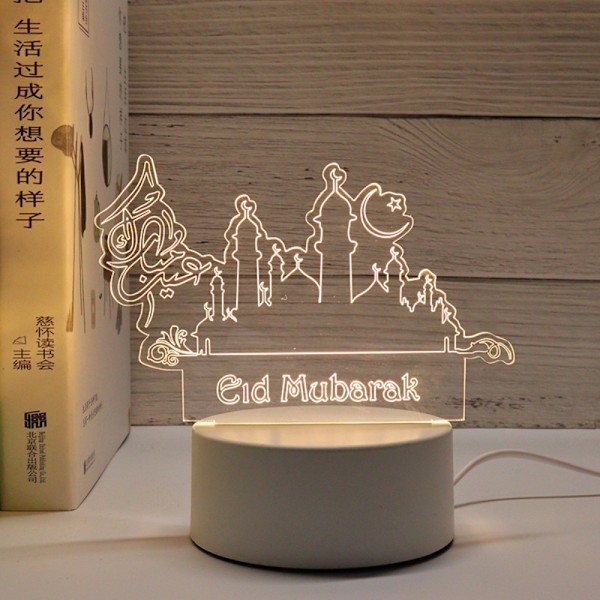 Eid Mubarak Dekoration Ramadan Akryl Nattlampa 3D LED-lampa D D