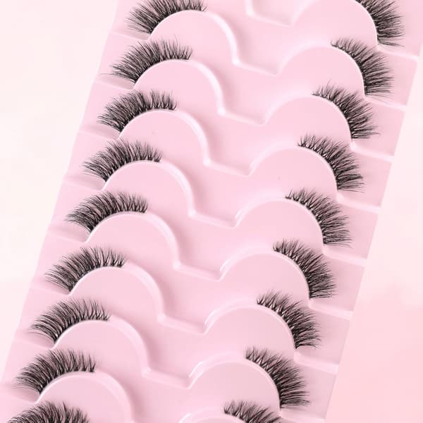 False Eyelashes Clear Band Half Lashes Natural Look 10 Pairs Cat Eye Thin Corner Lashes