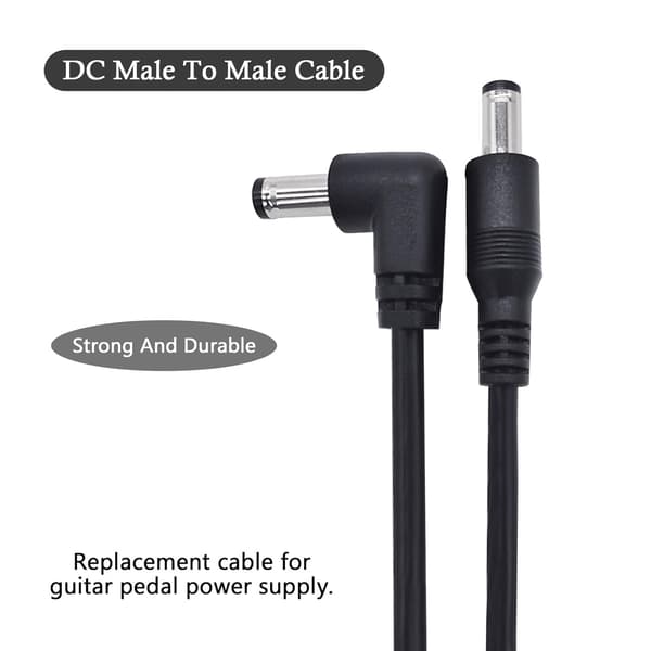 3 stk. Gitarpedal Strøm DC-kabel for Effektpedal 5,5 x 2,1 mm Strømledning Kabel Hann til Hann 24AWG Koblingsplugg Ledningsadapter