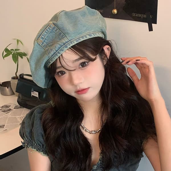 Retro Denim Beret Hatt Høstfarge Malerhatt BLÅ blue