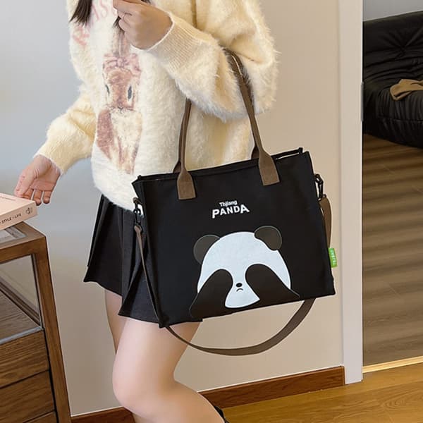 Sød Panda trykt skuldertaske Mode skuldertaske SORT Black