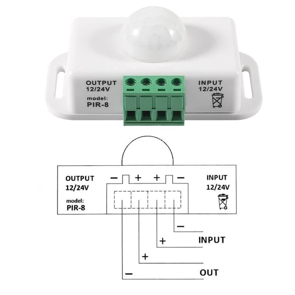 DC 12V/24V 8A Kropp Infrarød PIR Bevegelsessensor Bryter LED Auto Lysstripe, PIR Sensor LED Bevegelsessensor Bryter
