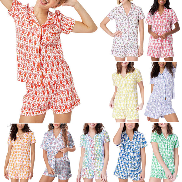 (Erikoiskampanja) Pyjamasetti naisille, 2-osainen napillinen apina rantashortsit setti Y2k Loungewear Pjs joulu kiitospäivälahjoiksi Punainen-A Punainen-A L Red-A