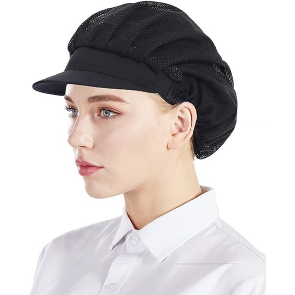 Sæt med 3 sorte kokkehatte med net, unisex køkkenhatte til