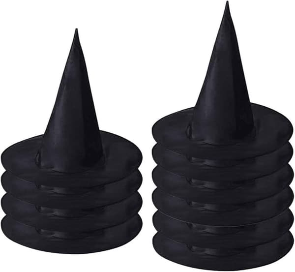 10 Sorte Heksehatte - Halloween Partyhatte - Sorte Spidse Troldmandshatte - Cosplay Partyhatte
